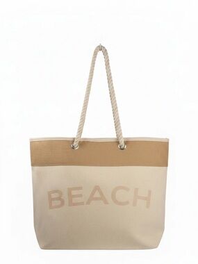Beach Canvas Tote Bag in Beige and jute - Rope Handle